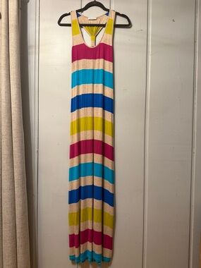Calvin Klein Multicolor Striped Maxi Dress - Pink, Blue, Yellow, Tan
